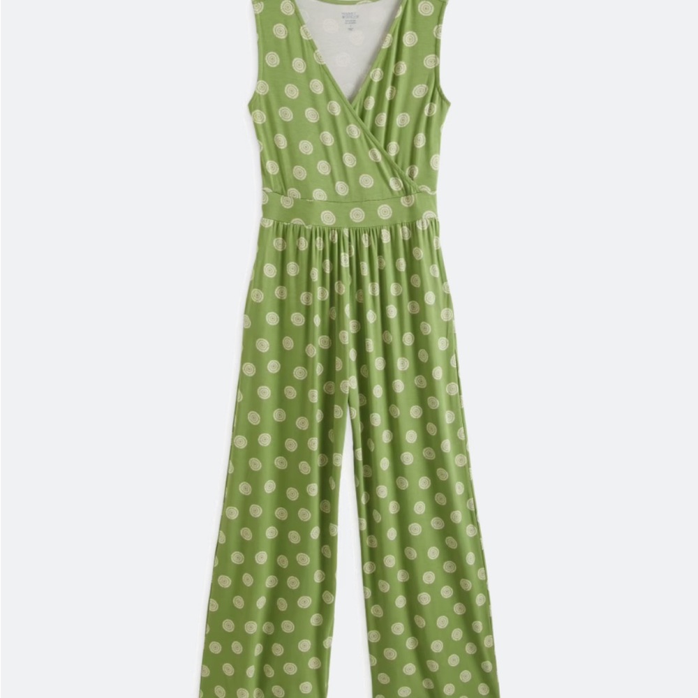 41 Hawthorn Green and White Polka Dot Jumpsuit V-Neck Wide Leg